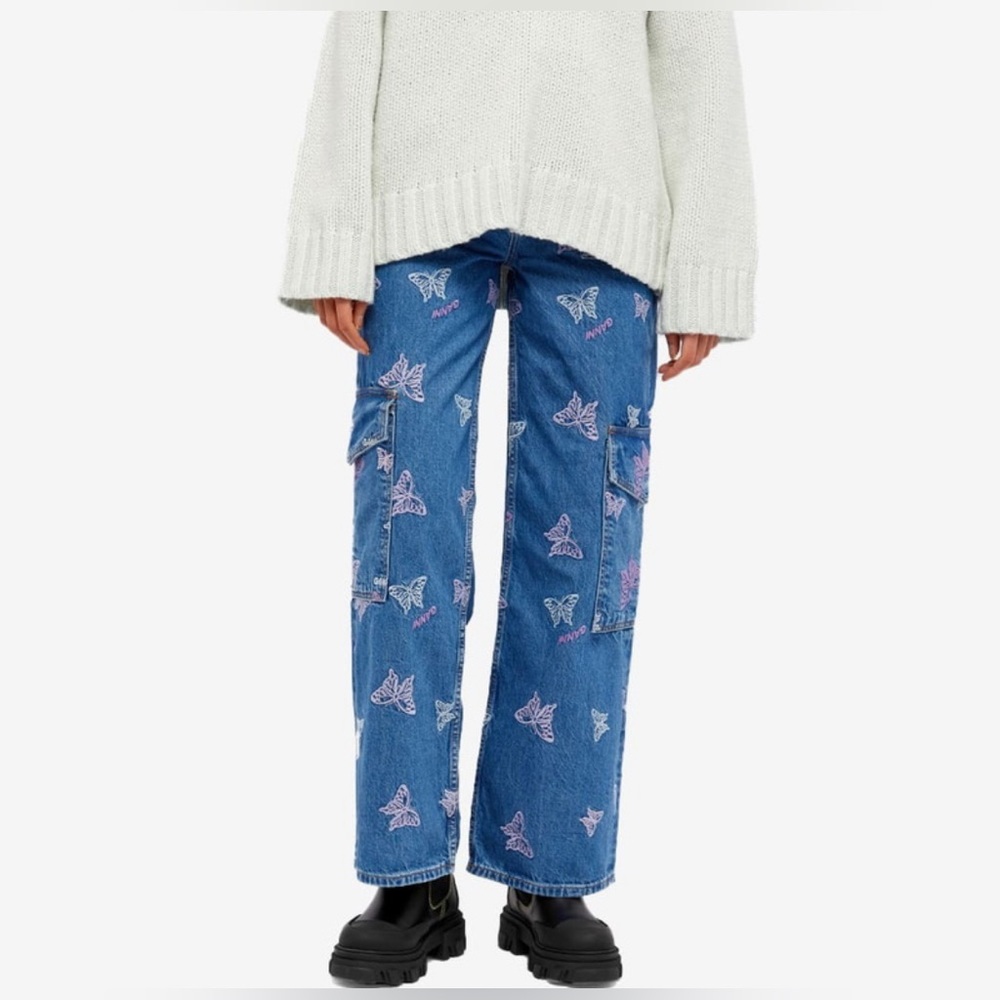 NWT GANNI Butterfly-Embroidered Jeans